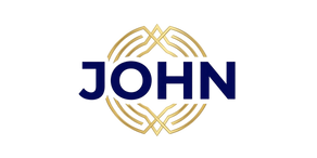 Logo with 'JOHN' text and gold decorative elements on a white background